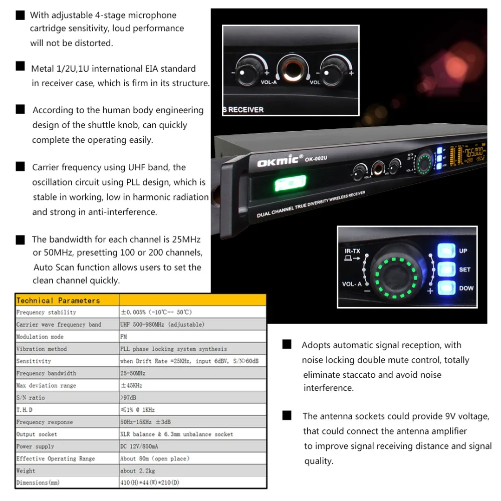 Профессиональный OKMIC OK-002U+ OK-DPA3 UHF/PLL беспроводной микрофон rophone система двойной ручной микрофон для сценической производительности беспроводной микрофон для дома