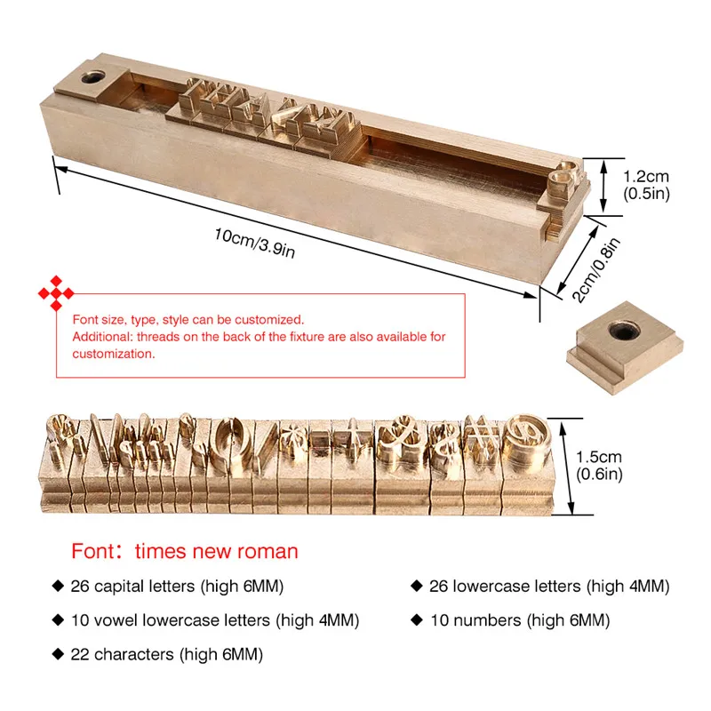 Hot Foil Stamping Machine T-slot Copper Letters Die Cut Deboss Mold Customized Font DIY Character  For PVC Leather Embossing