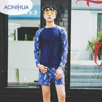 

2019 Men's Bathing Shorts Jersey Long Sleeve Pants Split Beach Pants Men's Swimming Suit Sunscreen Leisure Swimming Suit