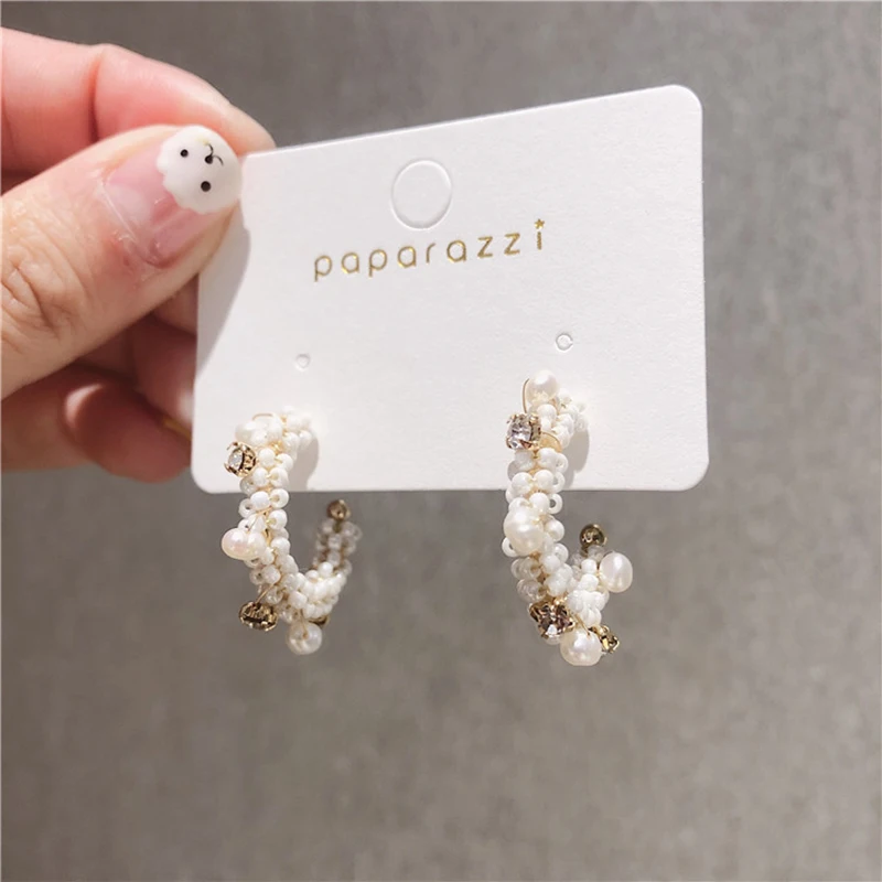 

2019 Trend Hoop Earrings Exquisite Korean Romantic Simulated Pearl Elegant Earrings C Shape For Ladies Party Wedding Gift