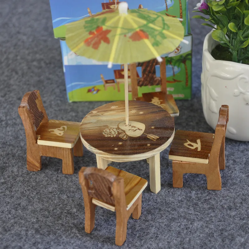 Furniture toys wooden simulation mini table and chairs wooden table chairs mini furniture wooden children play house toys