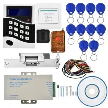 

010ID RFID Door Access Control System Kit With No Lock Remote Control Exit Button 10 Keyfobs controller board kit