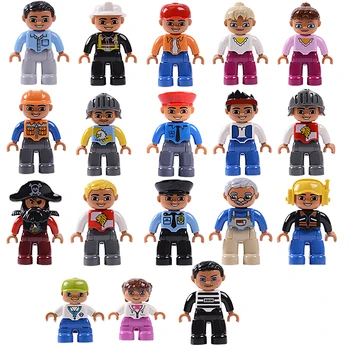 

GOROCK 19pcs/Set baby Big Size Building Blocks duplo big Figures Character Family Police pirate kids DIY Toys Christmas Gifts