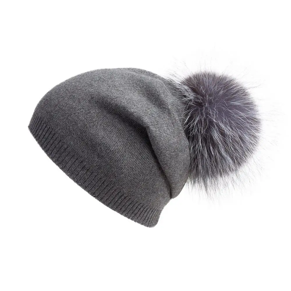 Негабаритных вязаная круглая объемная Шапка-бини шапка с помпоном с буфами на рукавах с натуральным меховым помпоном для Для женщин Зимняя теплая шапка Fur Story 17601 - Цвет: Gray(gray pompom)