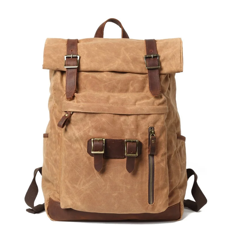

Dropship High Quality Canvas Leather Backpacks for Youth Large Capacity Traveling Daypacks Big School Bags 14" Laptop Rucksacks