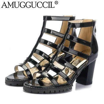 

2020 New Plus Big Size 33-45 Black Silver White Gun Color Zip Fashion Sexy Mid Heel Summer Girl Female Women Lady Sandals L870