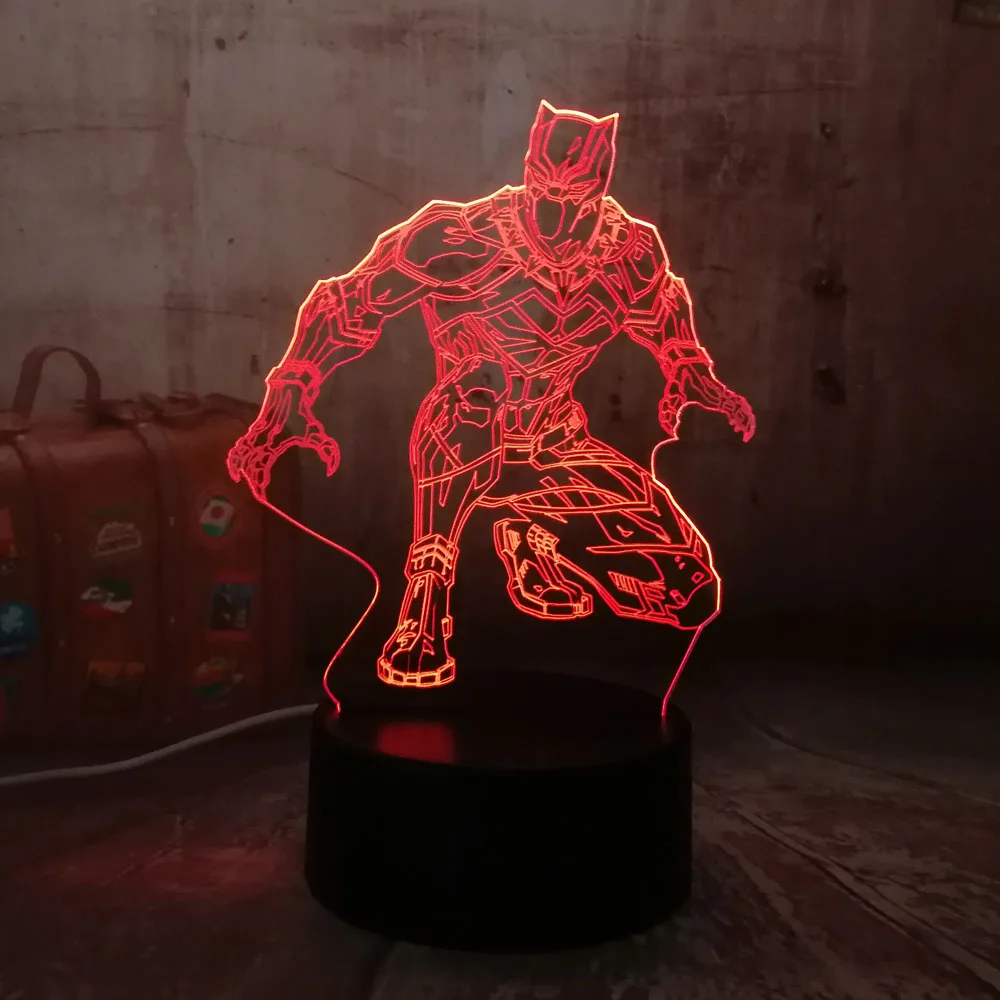 Крутой черный пантера герой комиксов Marvel 3D светодиодный Ночник светильник RGB 7