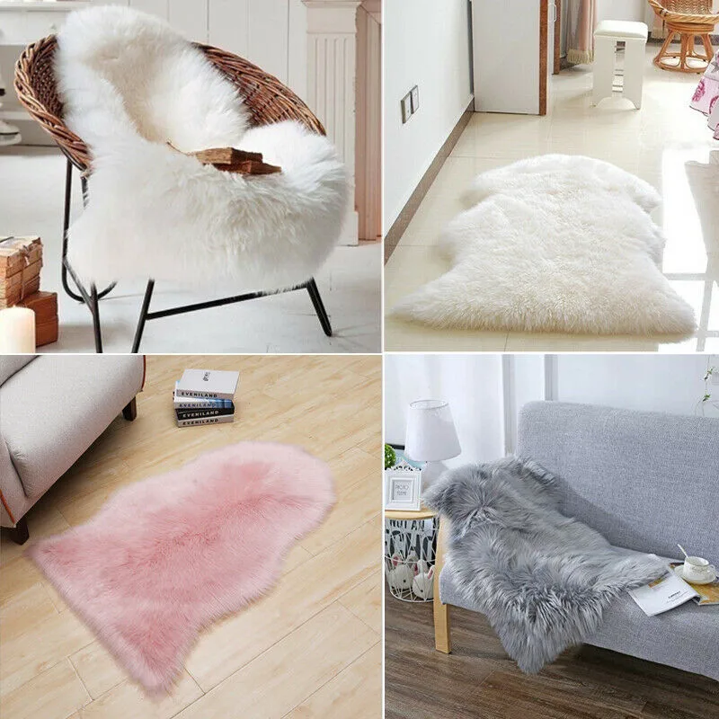 

1Pc Fluffy Sheepskin Rug Soft Faux Fur Shaggy Small Rug Non Slip Bedroom Mats Floor Carpet