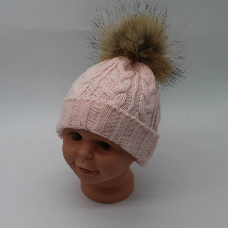 Fur pompom hat children baby winter beanie hats wool knitted caps For kids girls FURANDOWN