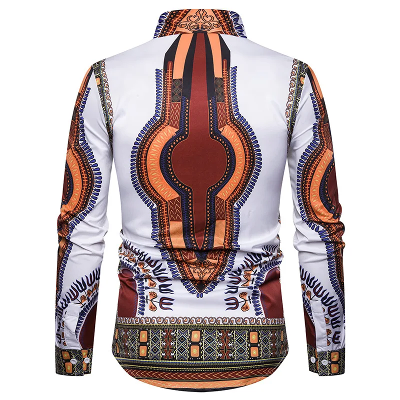 Традиционная Этническая Тотем печати в африканском стиле рубашка Для мужчин 2018 осень Новые мужские туфли рубашки Slim Fit с длинным рукавом