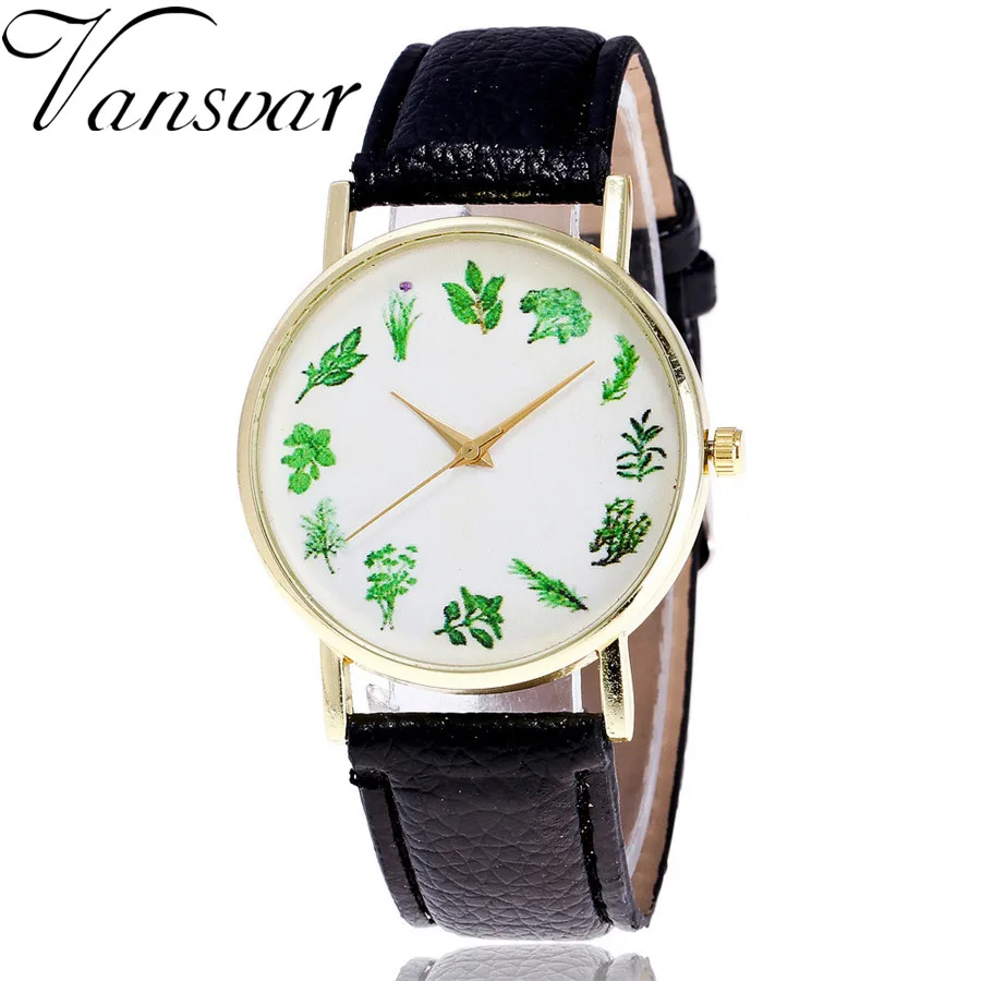 

Vansvar Brand Leather Herbs Watch Casual Fashion Ladies Women Flower Watch Watched Quarzt Watch Relogio Feminino Gift