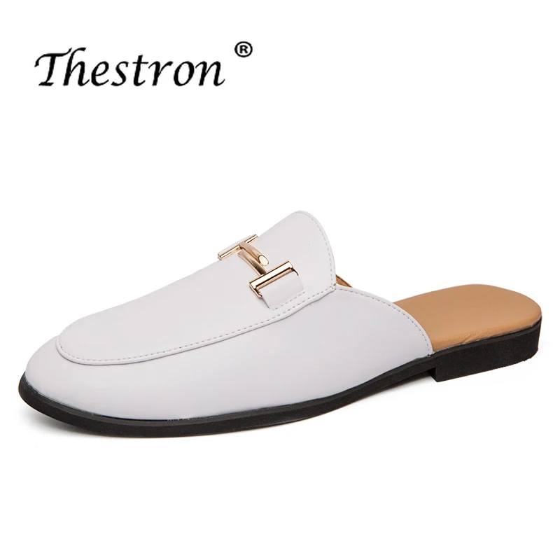 Summer 2019 Casual Adult Shoes White Black Fashion Footwear For Men Slip-on Pu Leather Shoes Man Half Drag Young Casual Shoes Summer 2019 Casual Adult Shoes White Black Fashion Footwear For Men Slip-on Pu Leather Shoes Man Half Drag Young Casual Shoes