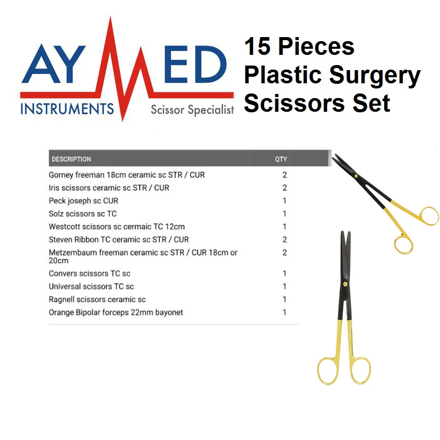 

15 Pieces Plastic Surgery scissors set - surgical instruments - freeman gorney solz iris scissors