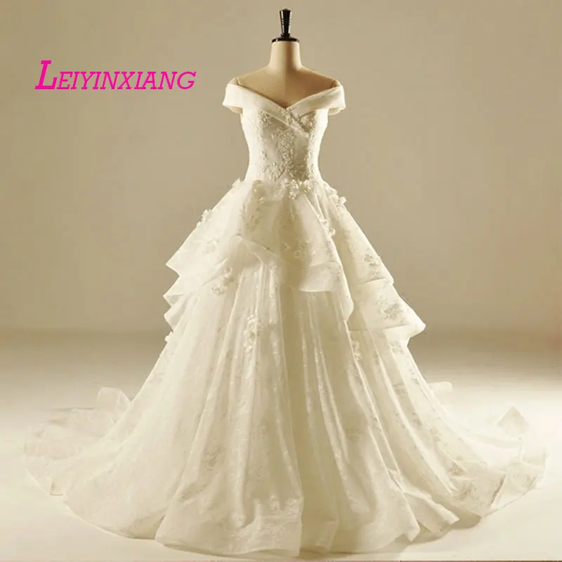 

LEIYINXIANG Wedding Dresses Vestido De Noiva New Arrival Robe de Mariee Modern Sexy Ball Gown Style Sleeveless Appliques Lace