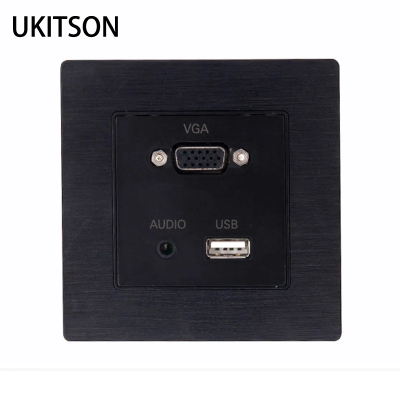 

Black VGA+3.5mm Audio+USB2.0 Female To Female Earphone Jack Wall Outlet Faceplate Panel 86x86mm