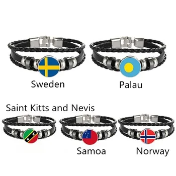 

Norwegian, Palau, Sweden, Samoa, Saint Kitts and Nevis flag multi-layer leather bracelet fashion bracelet