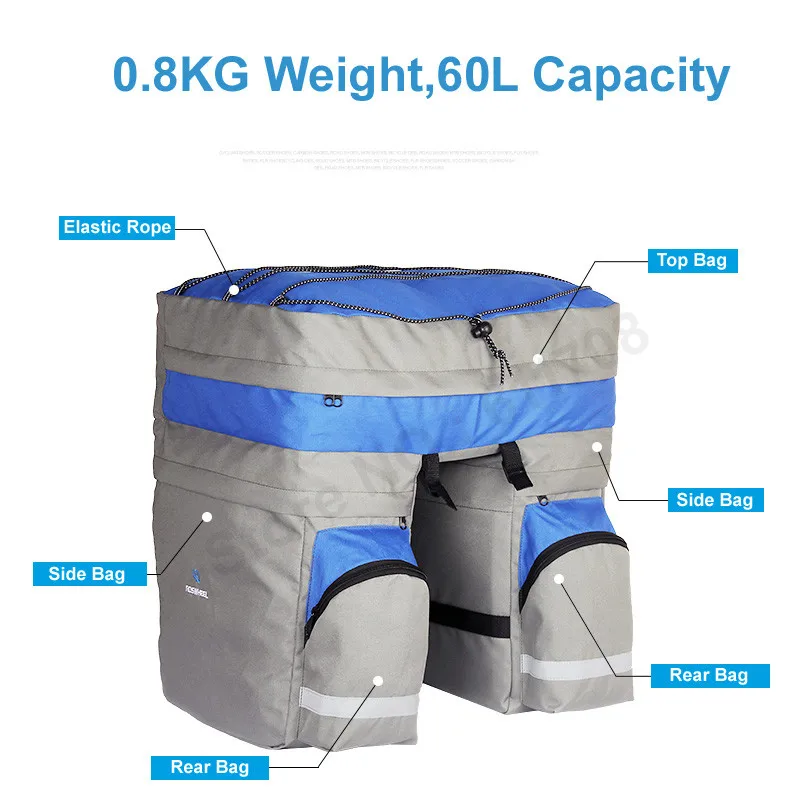 Top ROSWHEEL 60L Waterproof Bicycle Panniers with Rain Cover Bike Bags Double Side Rear Rack Tail Seat Trunk Bag Pannier 3 Top ROSWHEEL 60L Waterproof Bicycle Panniers with Rain Cover Bike Bags Double Side Rear Rack Tail Seat Trunk Bag Pannier 3
