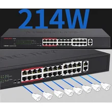Сталь 26 портов 24 PoE 214 Вт 2*1000 Мбит/с порты коммутатор данных камера NVR сетевой коммутатор CCTV камера настольный коммутатор для интернет-сети