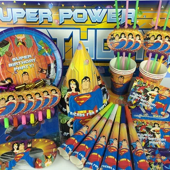 

69Pcs/Lot Superman Batman Wonder Woman Party Decoration Disposable Tableware Cups Plates Baby Shower Kids Birthday Supplies LZ03