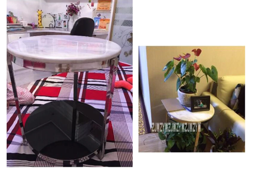 Современный роскошный мраморный чайный столик, простой угловой столик для гостиной, спальни, дивана, маленький круглый журнальный столик, стойка из нержавеющей стали