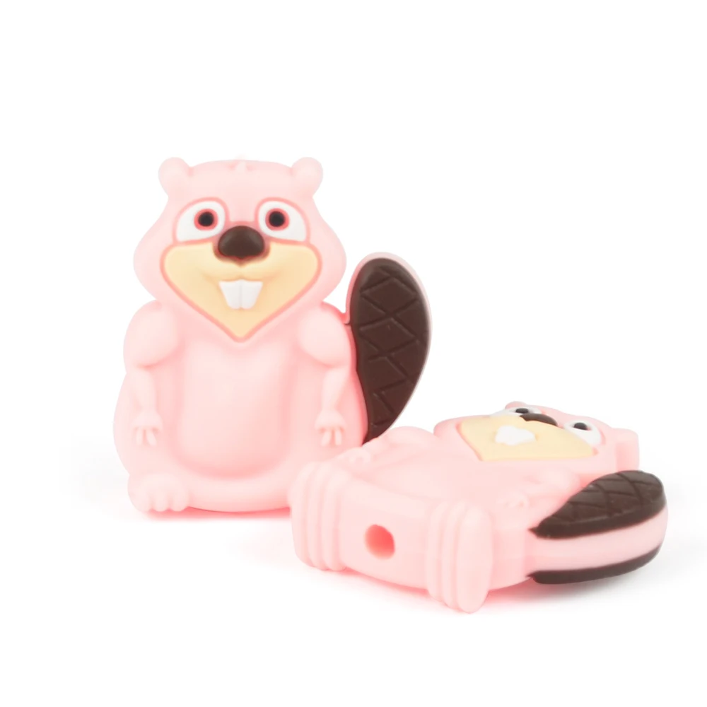 rose quartz beaver Детские Прорезыватели для зубов в виде животных, силиконовые бусины, без бисфенола, свободные бусины для зубов, ожерелье, бисквит, держатель для соски, аксессуары, сделай сам - Цвет: rose quartz beaver