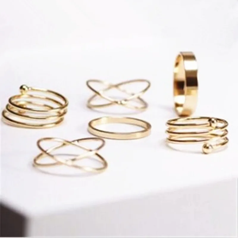 

European and American trade retro exaggerated joint ring ring 6pcs / Lot cross between spring ring single ring wholesale