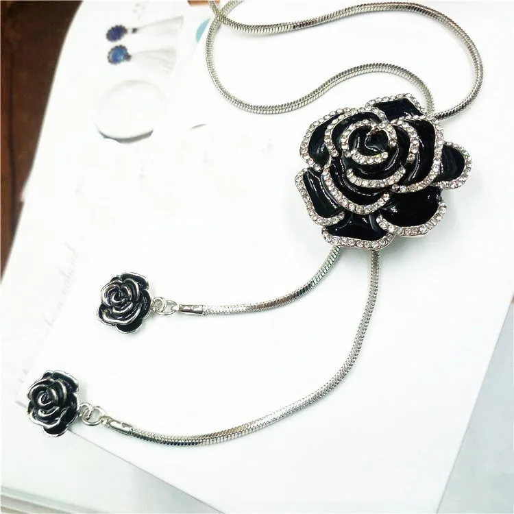 N93 черные цветы камелии известный роскошный бренд дизайнерский шейный платок ожерелье largos ювелирное ожерелье с подвеской Новинка для женщин