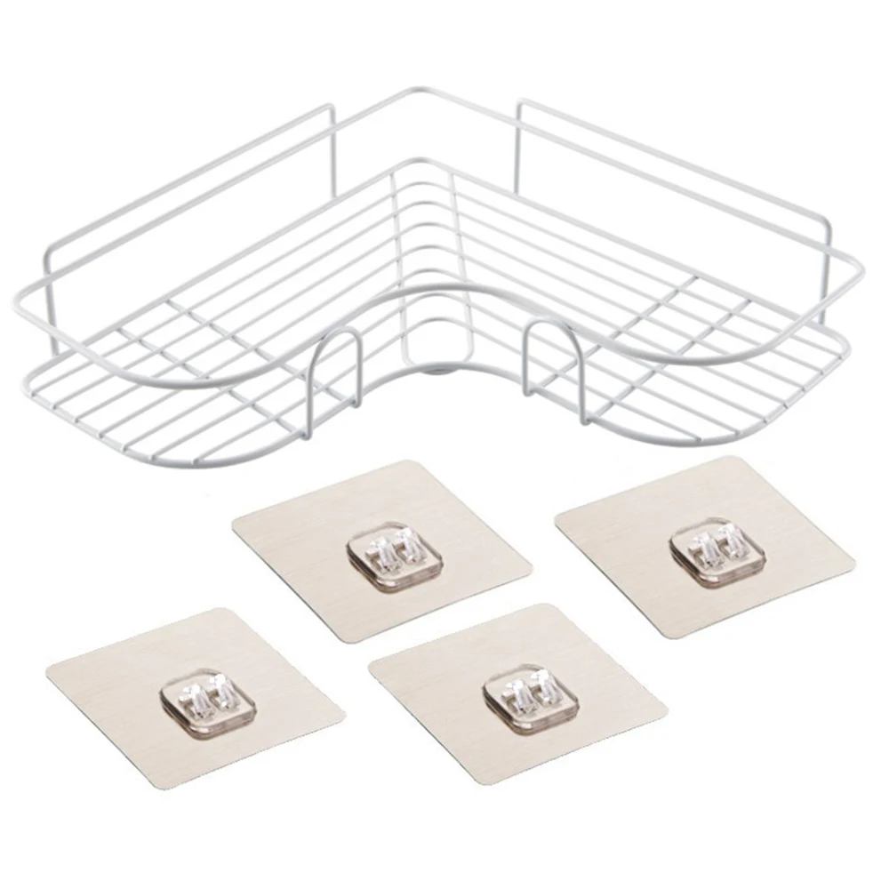 Ванная комната Дырокол угловая рамка душ полка кованого железа стойка для шампуней держатель с 4 присоской стикер вешалки - Цвет: with 4 Brushed Hooks