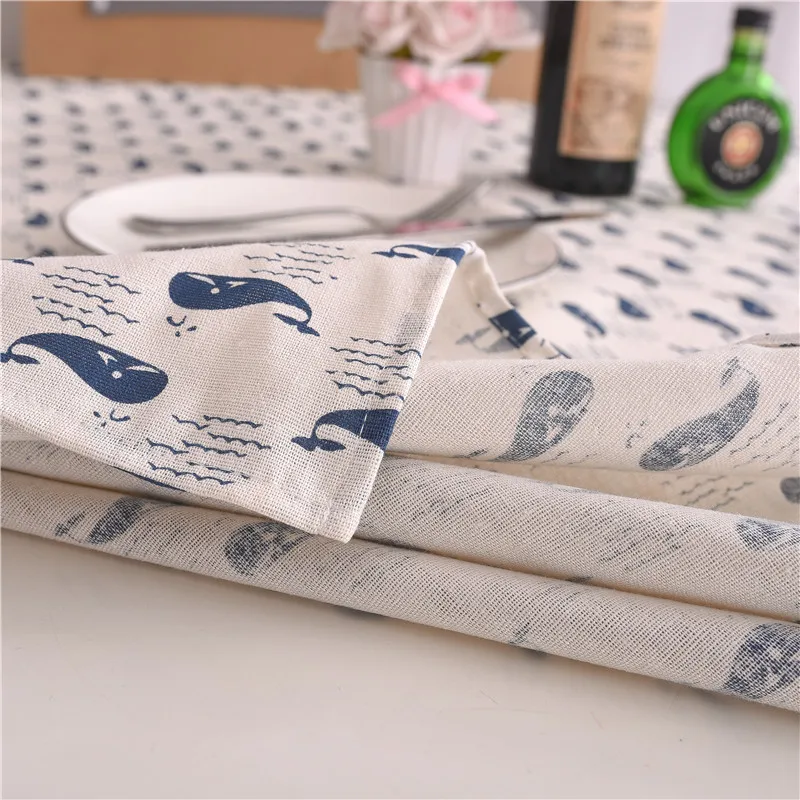 Small Whale Pattern Tablecloth Japanese Style Cotton Linen Table Cloth Restaurant Party Home Decoration Table Cloth Home Textile