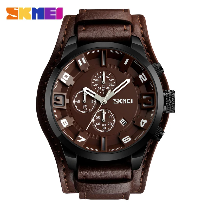 

SKMEI Chronograph Watches Men Watch Luxury Brand Analog Leather Military Reloj Hombre Wrist Watch Men Quartz Hodinky Male Clock
