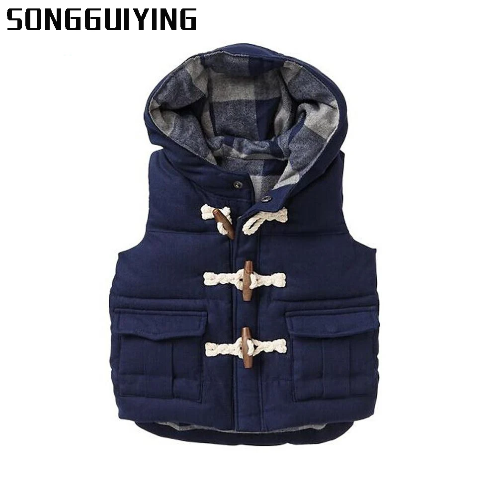 Songguiying A72 детские жилеты детская Толстая куртка наряд синяя ткань верхняя одежда осень-зима для маленьких мальчиков Теплый жилет с капюшоном пальто