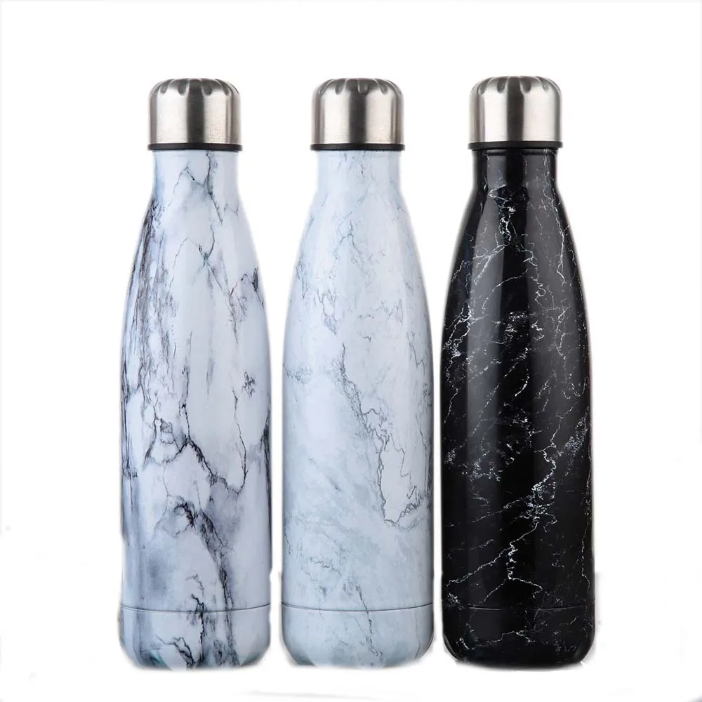 

1pc 500ml Stainless Steel Double Wall Vacuum Jug Insulated Water Bottles Marble Texture Coffee Kettle Travel Drink Vacuum Flasks