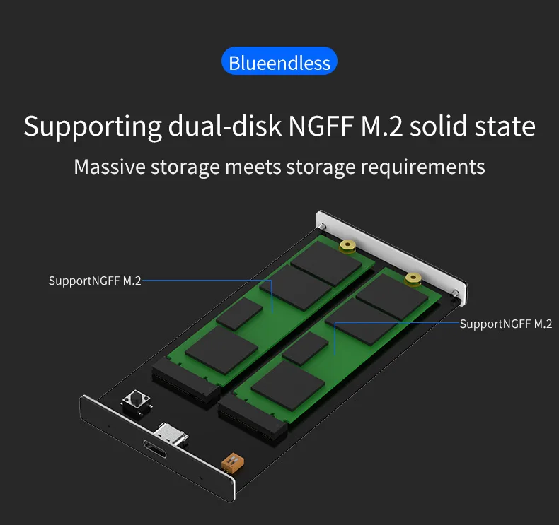 Blueendless Портативный чехол для жесткого диска ssd M.2 to type-c usb 3,1 NGFF msata корпус для жесткого диска алюминиевая Поддержка двойной диск