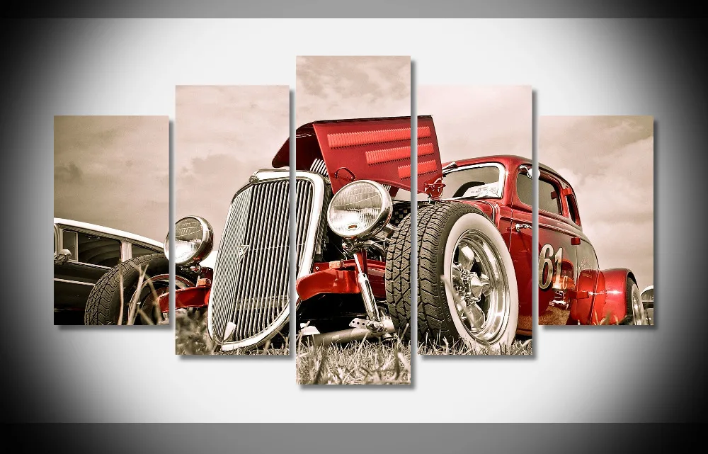 6628 Hot Rod Car Vintage Art Canvas Wall Poster Framed Gallery wrap art