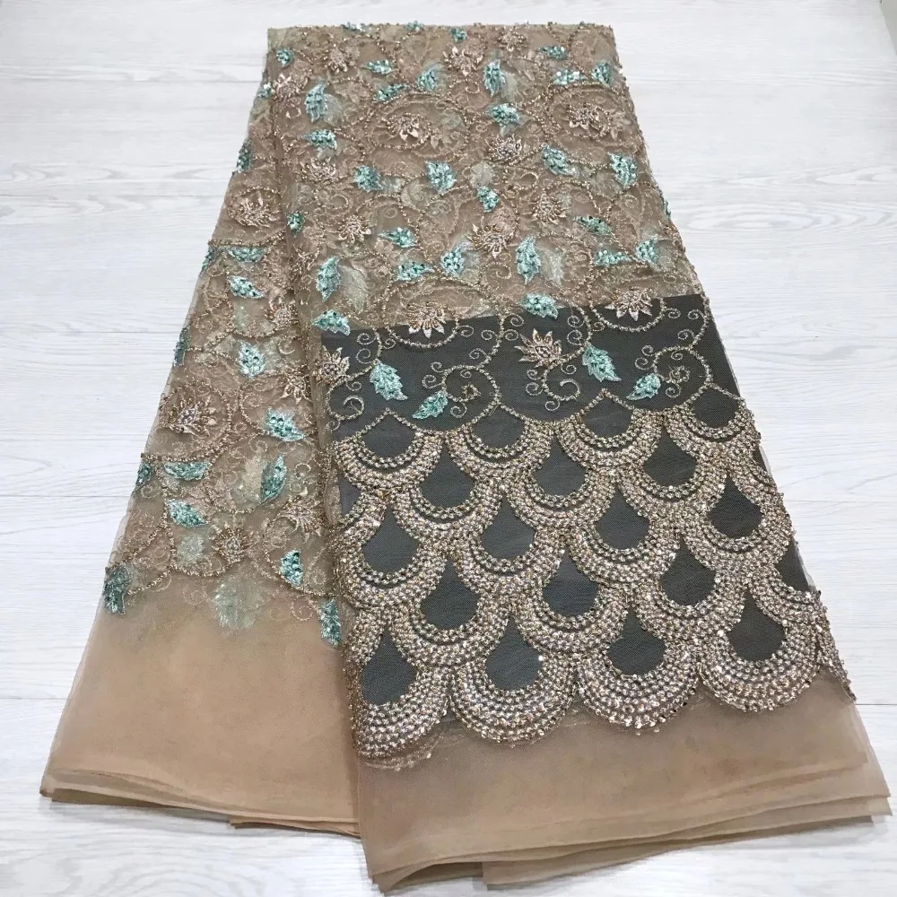 

3d Lace Fabric Teal African French Lace Fabric High Quality Handmade Embroidery Wedding Nigerian Lace Fabric For 5yards