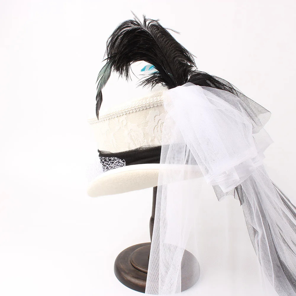 4 размера, белая шерстяная женская шляпа-федора ручной работы для невесты, Женская сетчатая шляпа в стиле стимпанк, перо бобра, вечерние, Свадебные шляпы 15 см