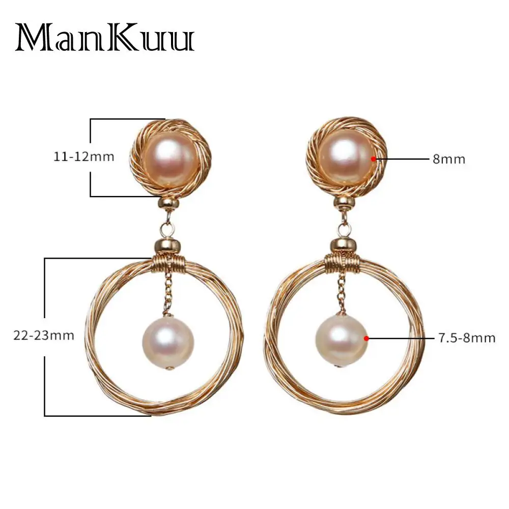 ManKuu New Arrival Baroque Pearl Earrings Round Shape Double Color Pearl 14K Gold Jewelry Freshwater Pearl Earrings For Wedding Fine Jewelry