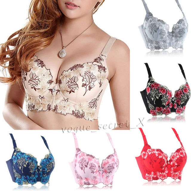 Women Bras, Women Embroidery Lace Padded Push up Bra and Panties