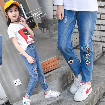Girls Jeans Kids Cute Cartoon Mickey Pattern Jeans Spring Autumn High Quality Children Pants Casual Trouses Baby Girls Jeans 4