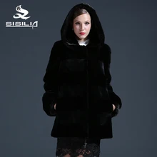 SISILIA 2016 New womens’ Genuine mink fur coats,Real rabbit fur coats,With cap,Puff sleeve,Mink fur coat from natural fur