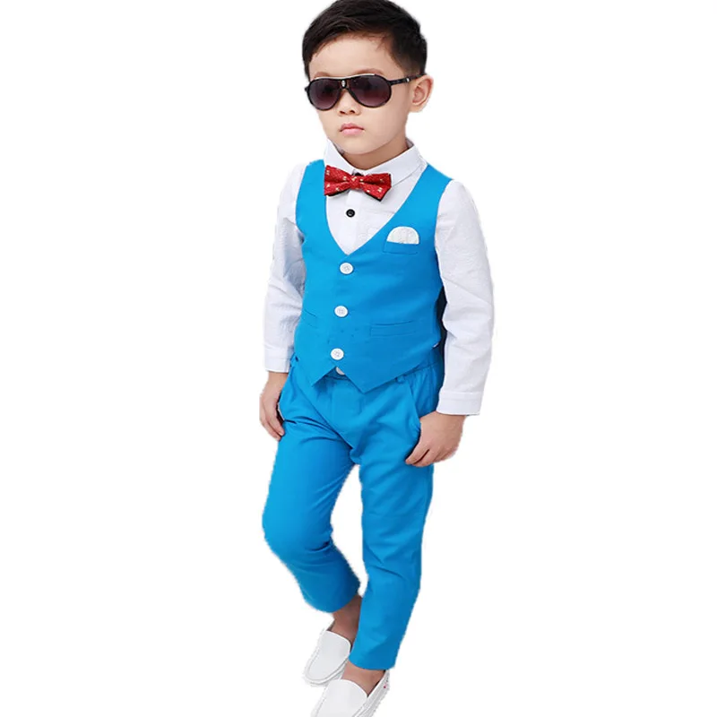 Brand Kids Suit for Weddings Flower Boys Formal Prom Party Tuxedo Vest + Pants 2PCS Children Piano Prom Performance Costume