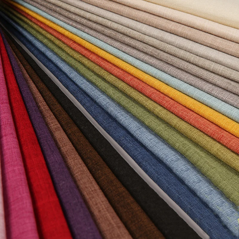 

Hot Sale Solid Color Heavy Weight 100% Polyester Linen Sofa Fabric