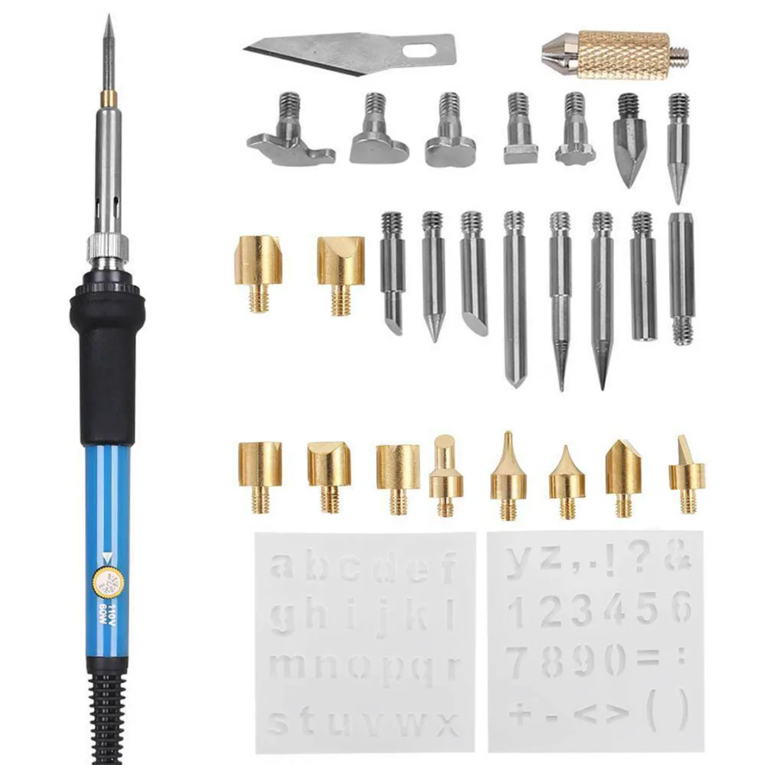 Mayitr 28pcs/set Adjustable Wood Burning Pen Set Soldering Iron Carving Pyrography Tool Soldering Welding Tips Kit 220V 60W