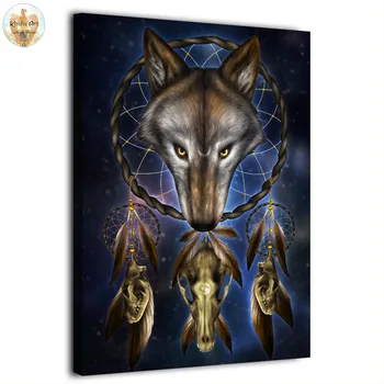 

modern HD printed 1 panel painting Wolf Skull Dream Catcher by KhaliaArt canvas wall pictures for living room posters and prints