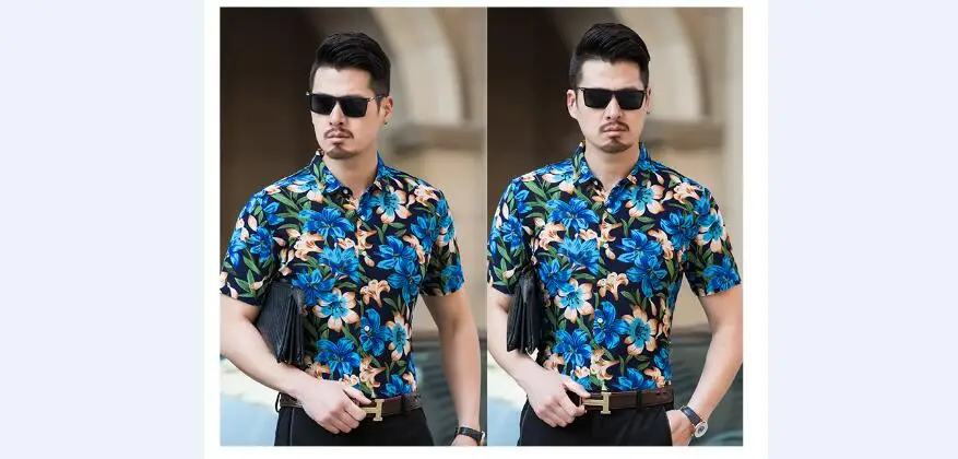 Летние новые модные мужские цветочный платье с принтом рубашка мужская повседневная Цветы одежда рубашки с коротким рукавом