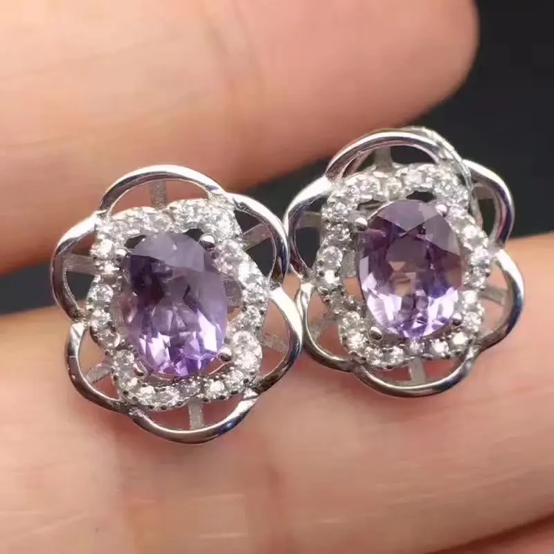 

Fidelity natural purple Brazil 5*7mm crystal stud earrings s925 sterling silver fashion fine jewelry for women Natural gemstone