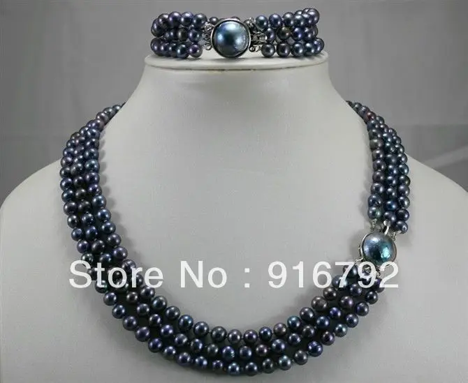 

free P&P *****3row white/black fresh water pearl necklace mother shell clasp bracelet