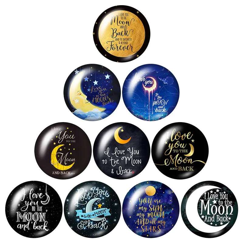 Новый &quotI love you to the moon and back&quot 10 шт смешанный 12 мм/16 мм/18 мм/25 мм Круглый Фото