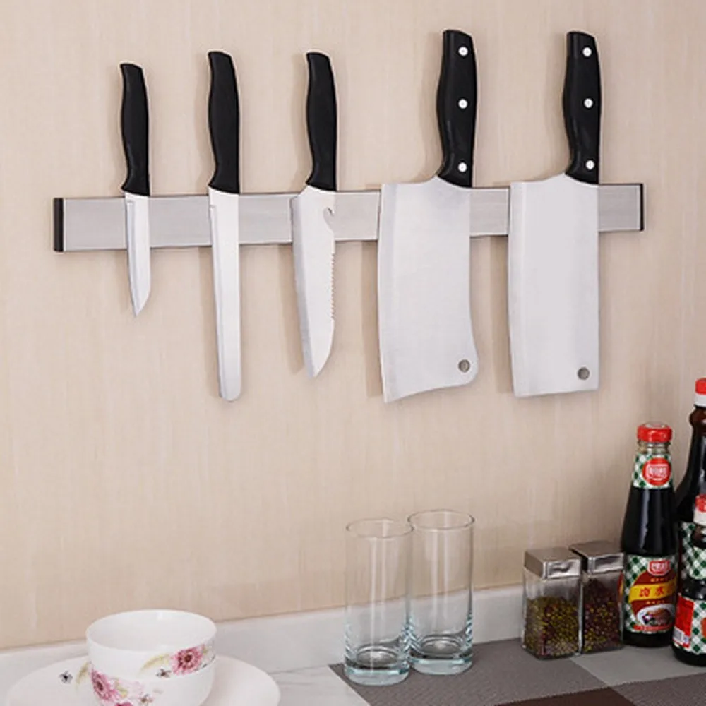2 способа установки, кухонный Магнитный настенный держатель для ножей из нержавеющей стали, подставка для ножей, блок для хранения ножей, держатель для ножей
