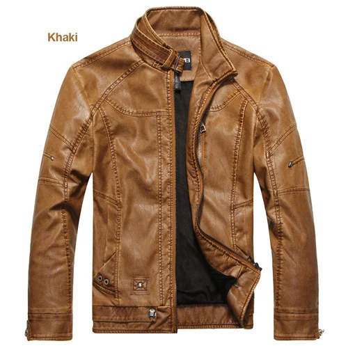 Осенняя мужская кожаная куртка, Мужская Кожаная Куртка Jaqueta Couro Masculino, кожаная байкерская куртка для мужчин, куртка, пальто - Цвет: khaki Leather jacket
